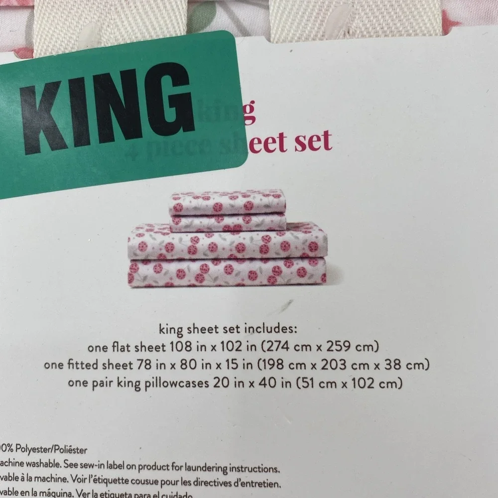 Peri Home Sheet Set KING White Pink Cherries Cherry Disco Balls Whimsical